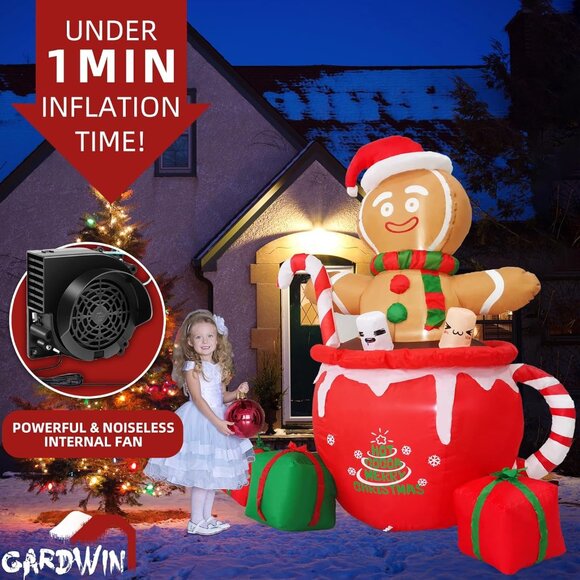 🆕6ft Christmas Inflatables Gingerbread Man Mug Yard Blow up Outdoor Decorations - Picture 5 of 8